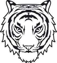 Tiger Face Expression Illustration. Tattoo Art. Vector.