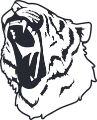 Tiger Face Expression Illustration. Tattoo Art. Vector.