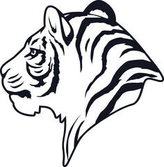 Tiger Face Expression Illustration. Tattoo Art. Vector.