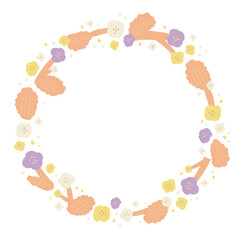 手描きの花の丸フレーム（オレンジ系）