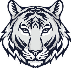 Tiger Face Expression Illustration. Tattoo Art. Vector.