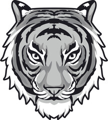 Tiger Face Expression Illustration. Tattoo Art. Vector.