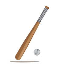 Baseball bat with ball isolated on white