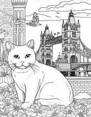Naklejka premium Cat coloring page illustration For relaxation, cat lovers, can vent for both children and adults.