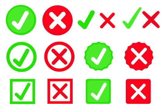 Correct Wrong on Transparent Background Right Incorrect Yes No Do Don’t Approve Disapprove Accept Reject Check Mark Symbol Sign Green Red Vector Decoration Element Design Set