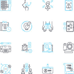Financial operation linear icons set. Budgeting, Forecasting, Investing, Income, Expense, Liquidity, Cashflow line vector and concept signs. Capital,Audit,Compliance outline illustrations