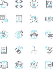 Digital nerking linear icons set. Nerking, Connectivity, Online, Collaboration, Socializing, Webinars, Communities line vector and concept signs. Interact,Influencers,Sharing outline illustrations