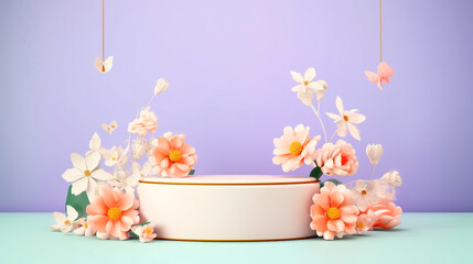 spring floral podium with light pink background