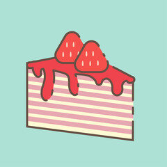 Strawberry cake flat icon. Vector illustration of sweet dessert.
