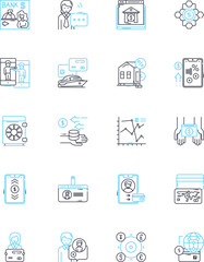 Fototapeta na wymiar Fintech linear icons set. Cryptocurrency, Blockchain, Payments, Insurtech, Lending, Robo-advisors, Crowdfunding line vector and concept signs. Neobanks,Mobile payments,Regtech outline illustrations