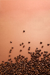 Roasted coffee beans closeup texture background copy space