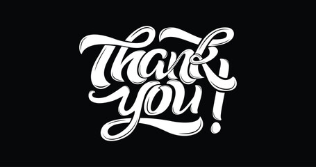 Thank you text modern inscription calligraphy handwritten in white color on a black background. Suitable for cards, banners, posters, and greetings 