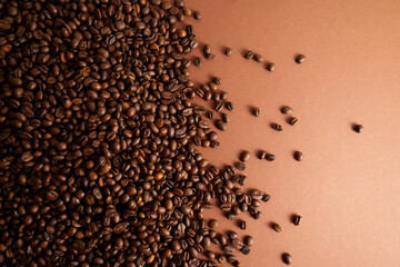 Roasted coffee beans closeup texture background copy space