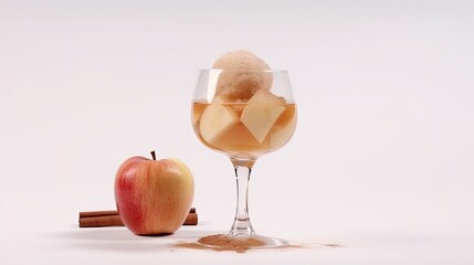 Apple cider sorbet in a glass with apple slices and cinnamon sprinkle on White Background with copy space for your text created with generative AI technology - obrazy, fototapety, plakaty