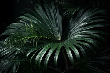 Green tropical forest leaves isolated on transparent background in PNG format. Generative AI