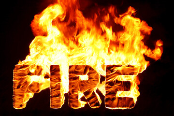 Sign Fire made from wood. Soaked with fuel and set on fire.