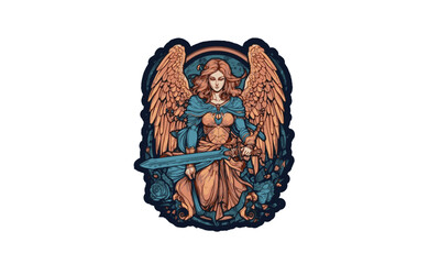 Archangel Michael with sword and armor logo vector illustration