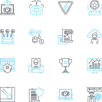 Data mining linear icons set. Clustering, Association, Regression, Classification, Outlier, Supervised, Unsupervised line vector and concept signs. Machine learning,Optimization,Neural nerks outline