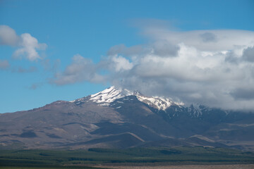 Mount Tongariro, a compound volcano in the Taupo Volcanic Zone of the North Island of New Zealand. One of the three active volcanoes that dominate the landscape of the central North Island.