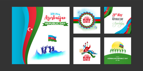 Vector illustration of Azerbaijan Republic Day social media story feed set mockup template