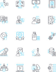 Fototapeta na wymiar Media pitch linear icons set. Persuasive, Attention-grabbing, Hook, Compelling, Unique, Memorable, Innovative line vector and concept signs. Provocative,Impactful,Engaging outline illustrations