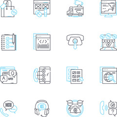 User aid linear icons set. Assistance, Guidance, Help, Support, Service, Solution, Aid line vector and concept signs. Relief,Care,Comfort outline illustrations