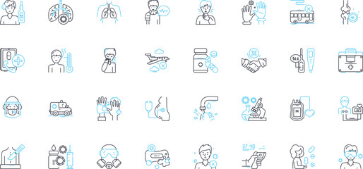 Pathogen control linear icons set. disinfectant, sanitation, sterilization, outbreak, bacteria, virus, contamination line vector and concept signs. fungi,mold,hygiene outline illustrations