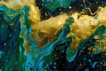 Płynne złoto i malachit, ttekstura - Liquid gold and malachite, texture- AI Generated - obrazy, fototapety, plakaty