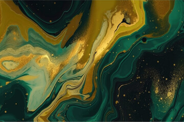 Płynne złoto i malachit, tło - Liquid gold and malachite, background - AI Generated
