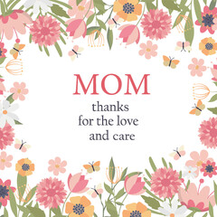 Banner, mother's day greeting card with flowers.
