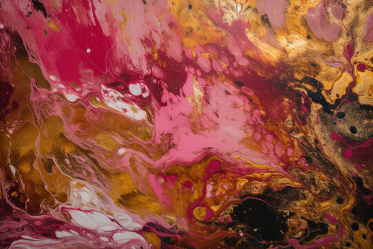 Złota i r&oacute;żowa farba - tło opakowanie - Gold and pink paint - pack background - AI Generated