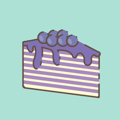 Blueberry cake on a blue background, flat style.