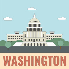 Washington. Color illustration of city with main showplace. Vector. 