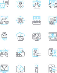 Digital age linear icons set. Disruption, Innovation, Connectivity, Progress, Advancement, Automation, Technology line vector and concept signs. Digitalization,Revolution,Cybersecurity outline