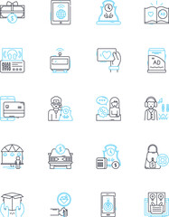 Media planning linear icons set. Strategy, Budget, Targeting, Research, Advertising, Demographics, Channels line vector and concept signs. Optimization,Metrics,Analytics outline illustrations