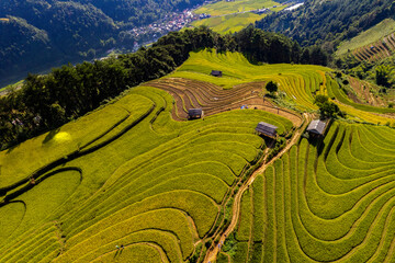 Sunset in Mu Cang Chai terraces, Vietnam. 
