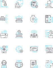Financial Management linear icons set. Budgeting, Planning, Investment, Cashflow, Forecasting, Analysis, Savings line vector and concept signs. Debt,Accounting,Risk outline illustrations