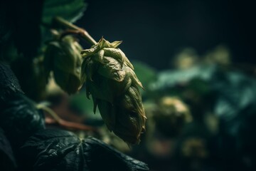 An untamed green hop bud against an organic backdrop. Generative AI