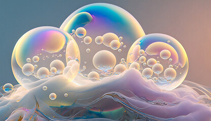 Soap bubbles close up in the detail - macro, Background, Generative AI