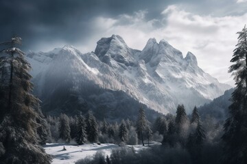 Snowy Wetterstein mountain range in winter. Generative AI