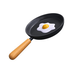 Healthy breakfast concept. Icon 3d frying pan with egg.