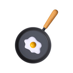 3d pan with fried egg. Omelet for breakfast, top view.