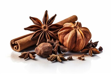 Cinnamon and star anise isolated on white background with transparent PNG. Generative AI