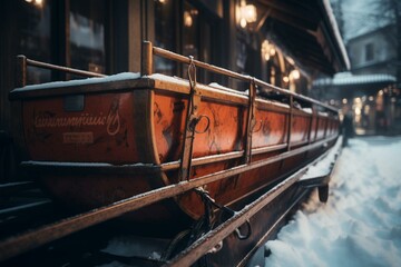 Fototapeta na wymiar Old gondola equipped with skis. Generative AI