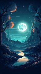 2D background environment for a mobile game. A high quality vertical background landscape. Gaming template design location. Generative AI