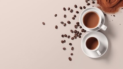cups of coffee and beans background, Generative AI
