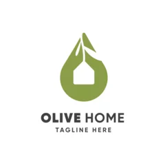 Foto auf Leinwand House Symbool with Olive Leaf  For Home Real Estate Residential Mortgage Apartment Building Logo Design © funpixel
