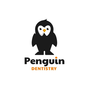 cute penguin animal with dentist for dental dentistry logo design