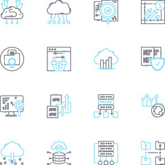 Sales monitoring linear icons set. Insights, Analysis, Metrics, Forecasting, Performance, Targets, Quotas line vector and concept signs. Conversion,Pipeline,Productivity outline illustrations