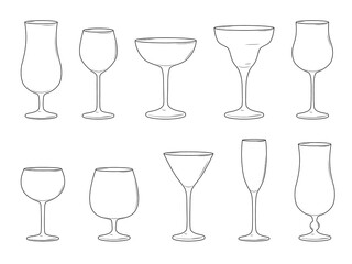Various cocktail glasses. Illustration on transparent background
